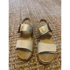 Remonte Soft Metallic Gold Beige Leather Buckle Strap Wedge Sandals Size 38